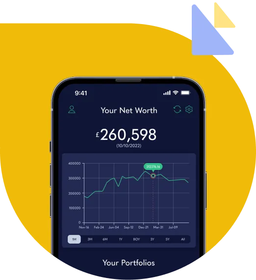 TrackMyStack app showing net worth dashboard
